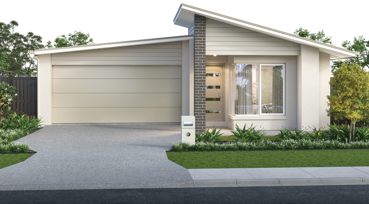 Single-storey turnkey investment home by Pearson Bros Homes with a double garage, brick feature entry and landscaped front yard