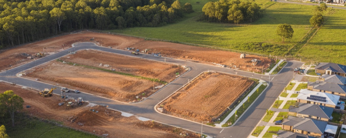 Aerial view of drone view of a new SEQ residential estate under development